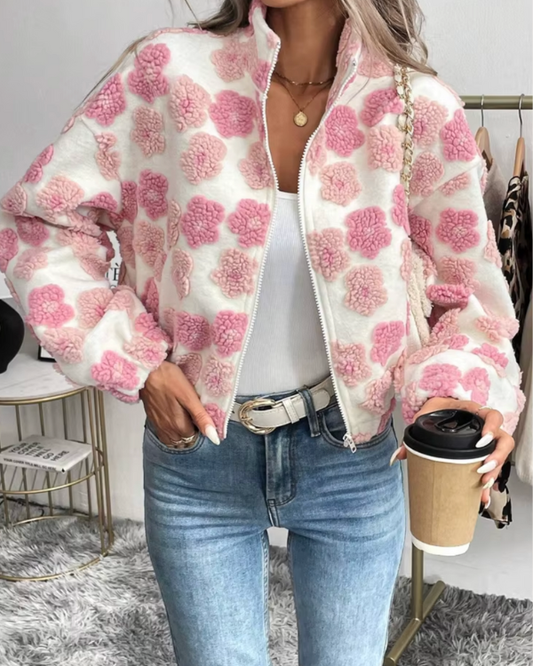 WW | Cozy fleece jacket with candy floral pattern