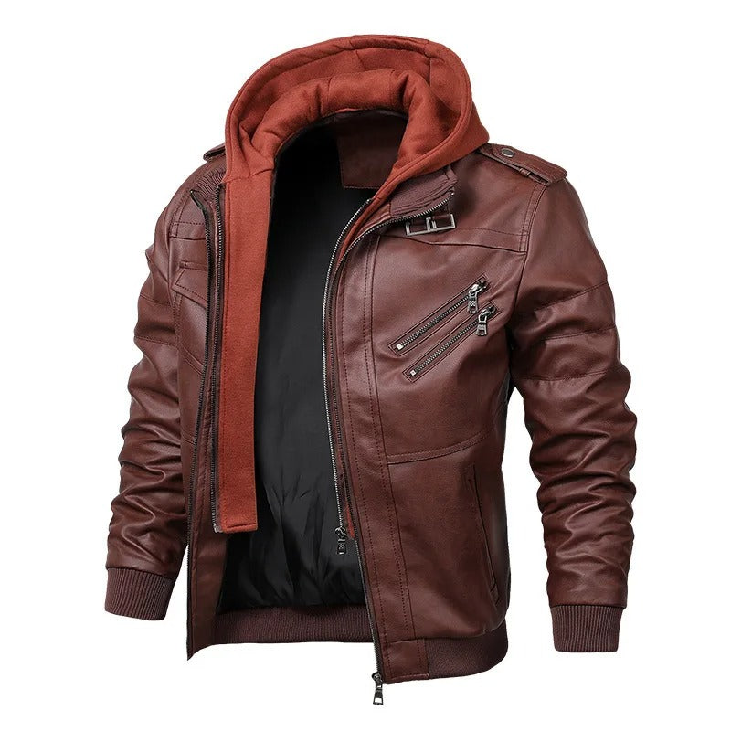 WW |  Lederjacke mit Kapuze für Herren - Perfekt für Outdoor-Aktivitäten