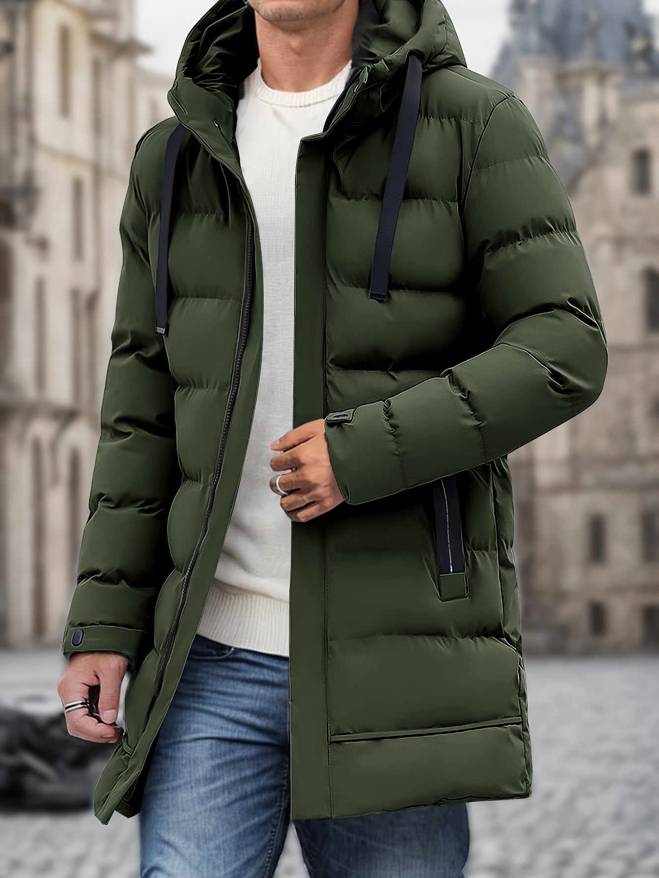 WW | Men's Long Padded Hooded Puffer Winter Jacket - Perfect for Outdoor Activities