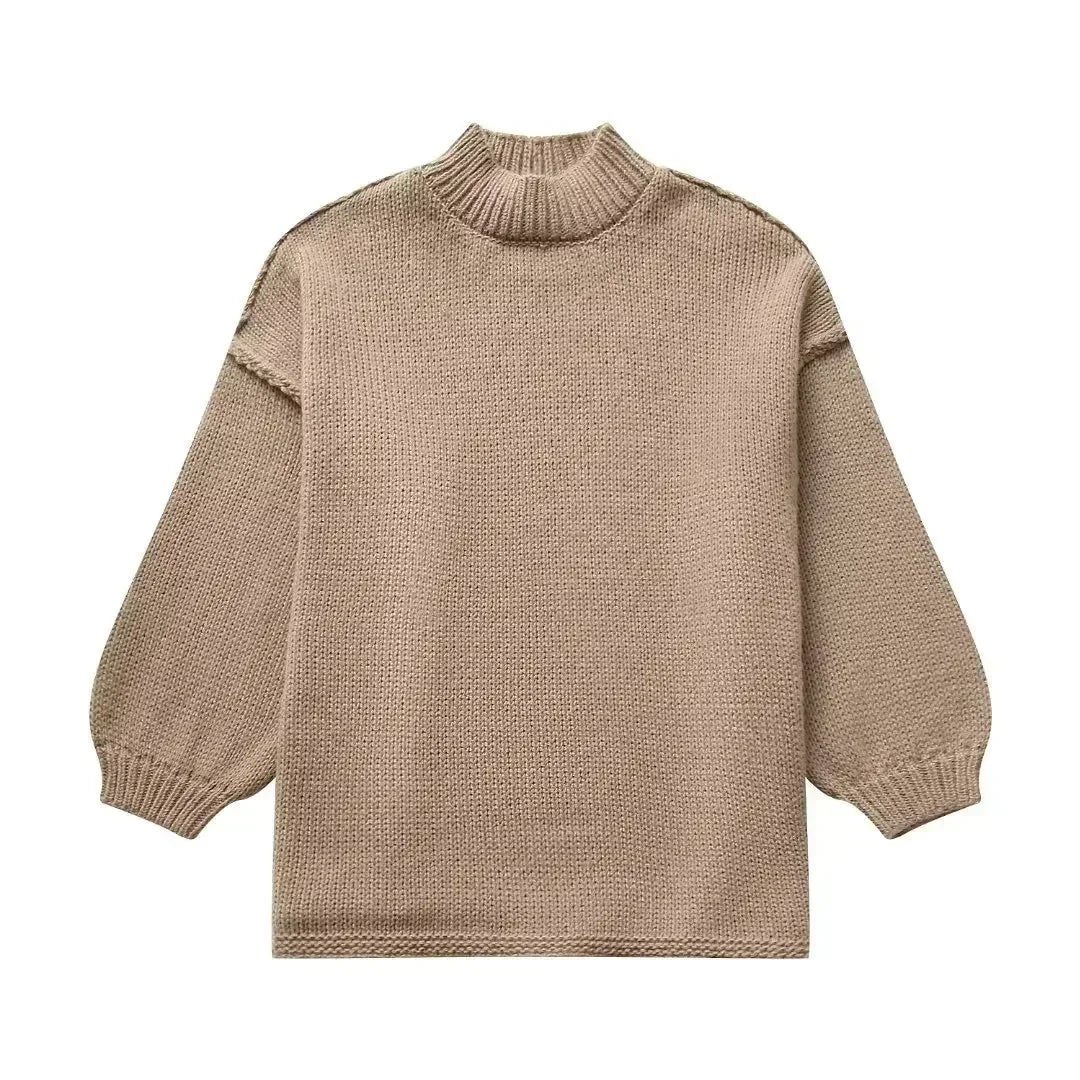 WW | Cosy knitted jumper with roll neck and stylish puff sleeves