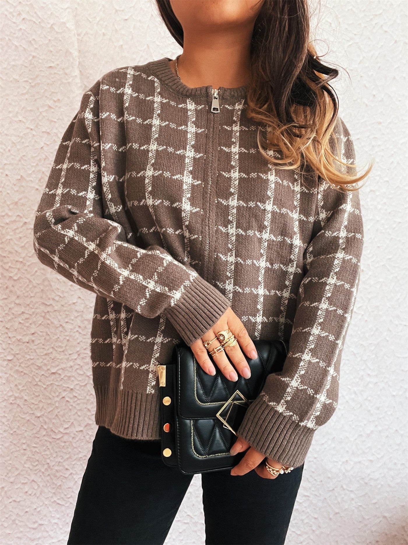 WW | Gemütlicher, karierter Cardigan mit Taschen für den Alltagsstil