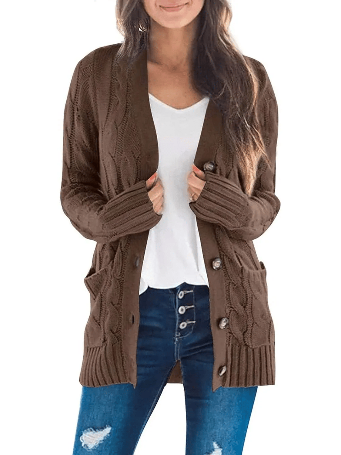 WW | Open-Front Cable-Knit Cardigan