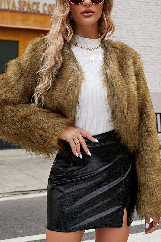 WW | Long Sleeve Short Casual Faux Fur Jacket