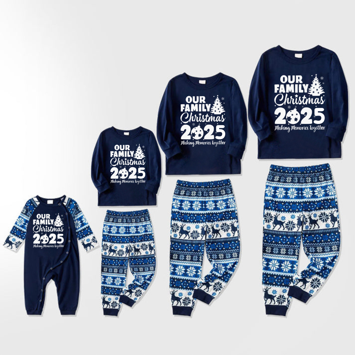 WW | Our Family Christmas 2025 Creating Memories Together Letter Print Blue Long Sleeve with Blue Floral Pants Family Matching Pajama Sets