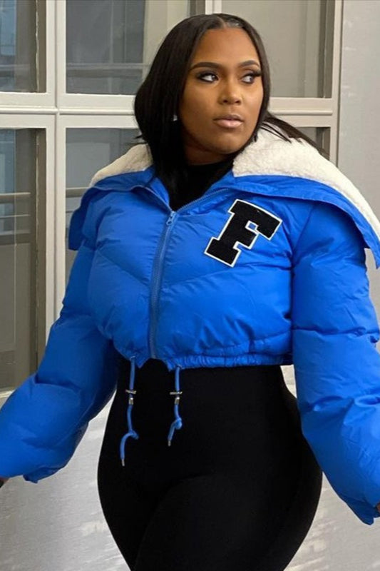 WW | Fleece-Patchwork-Faux-Fur-Kragen-Puffer-Jacke