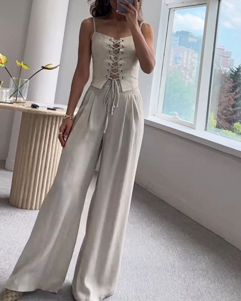 String Top & Pants Two-Piece Set