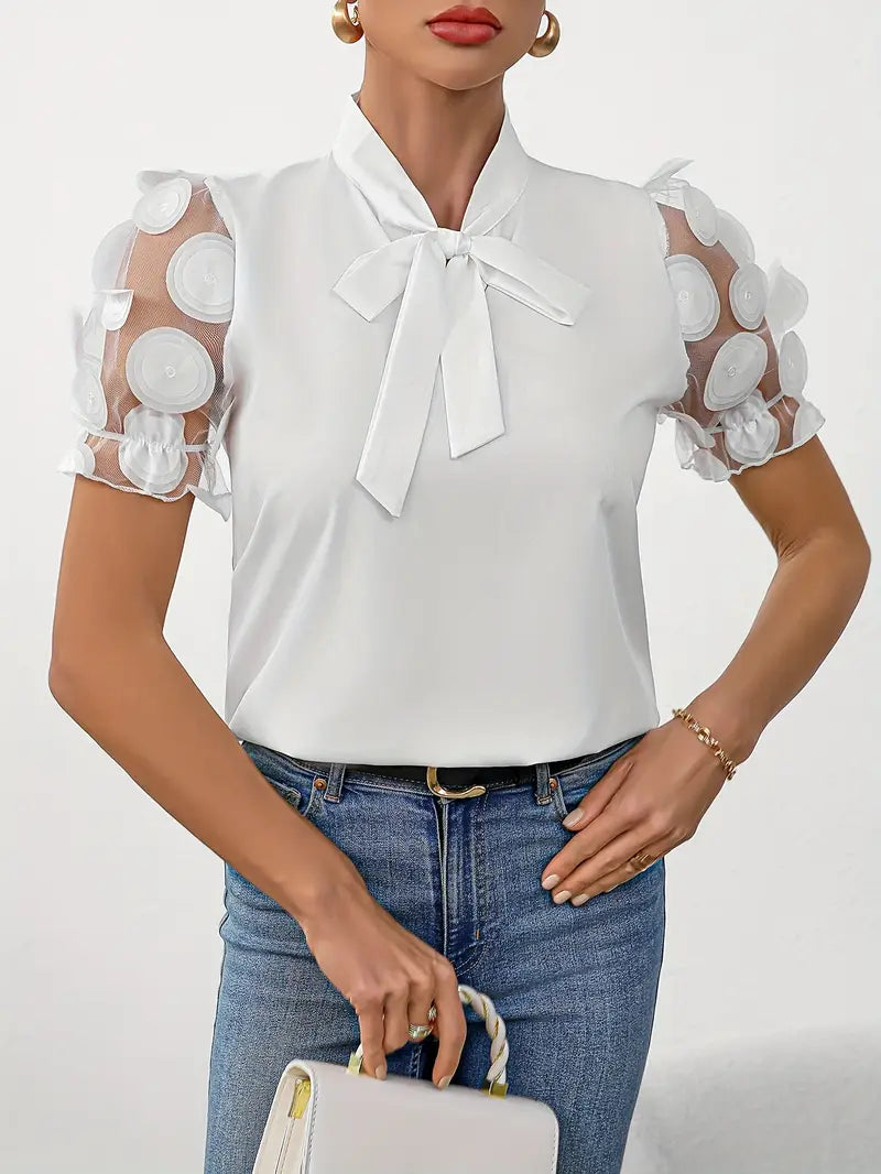 WW | Blouse with sheer puff sleeves