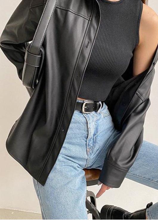 WW | Kunstleder Button-Up Jacke
