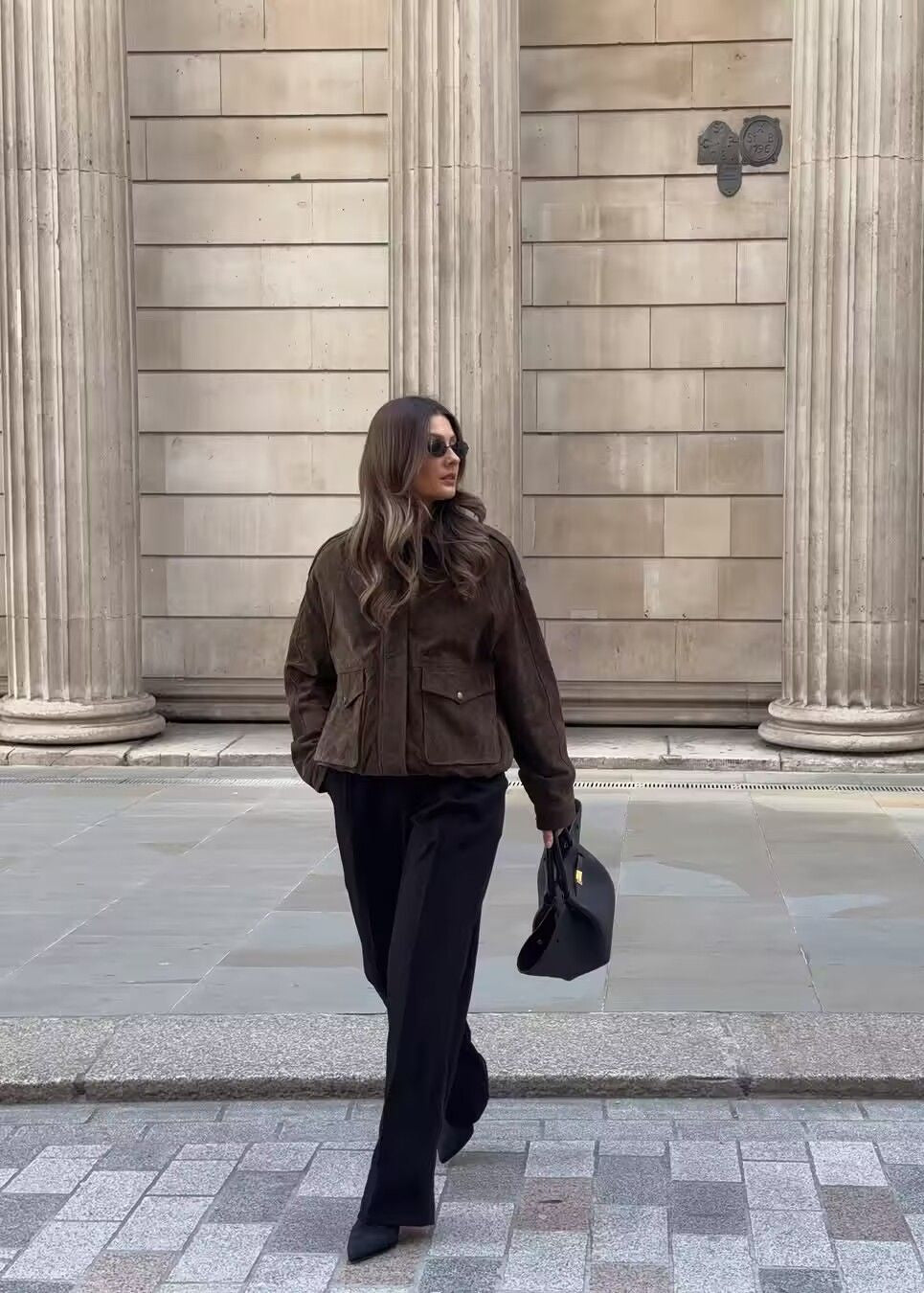WW | Effekt Oversized Jacke mit Fronttaschen – Braun