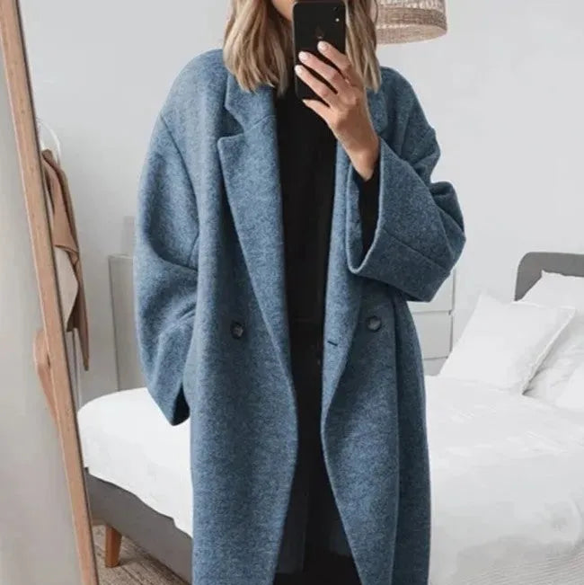 WW | Damen Notch Revers Lange Winterjacke Einreihiger Knopfverschluss
