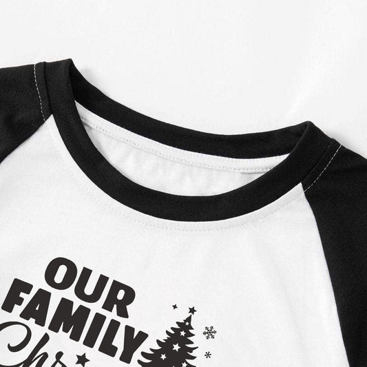 WW | Christmas Tree & "Making Memories Together 2024" Patterned Black Sleeve Contrast Tops and Black & Green Plaid Pants Family Reunion Pajama Sets With Dog Bandana