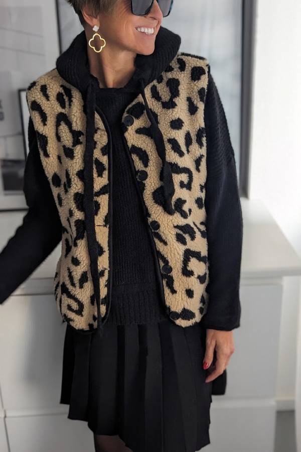 WW | Leopardenmuster Frontöffnung Lässige Herbst- und Winterweste Jacke