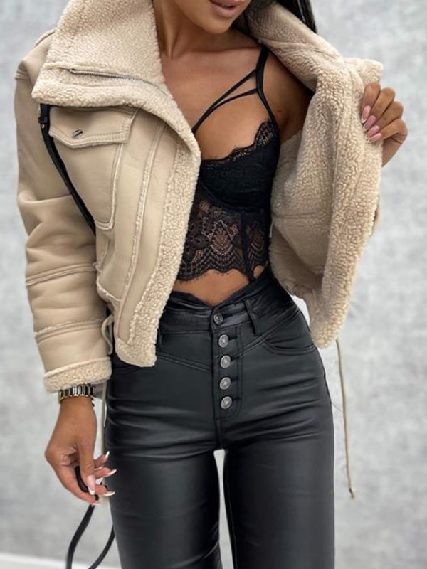 WW | Farbe Vintage Lammwoll Kurze Reißverschlussjacke