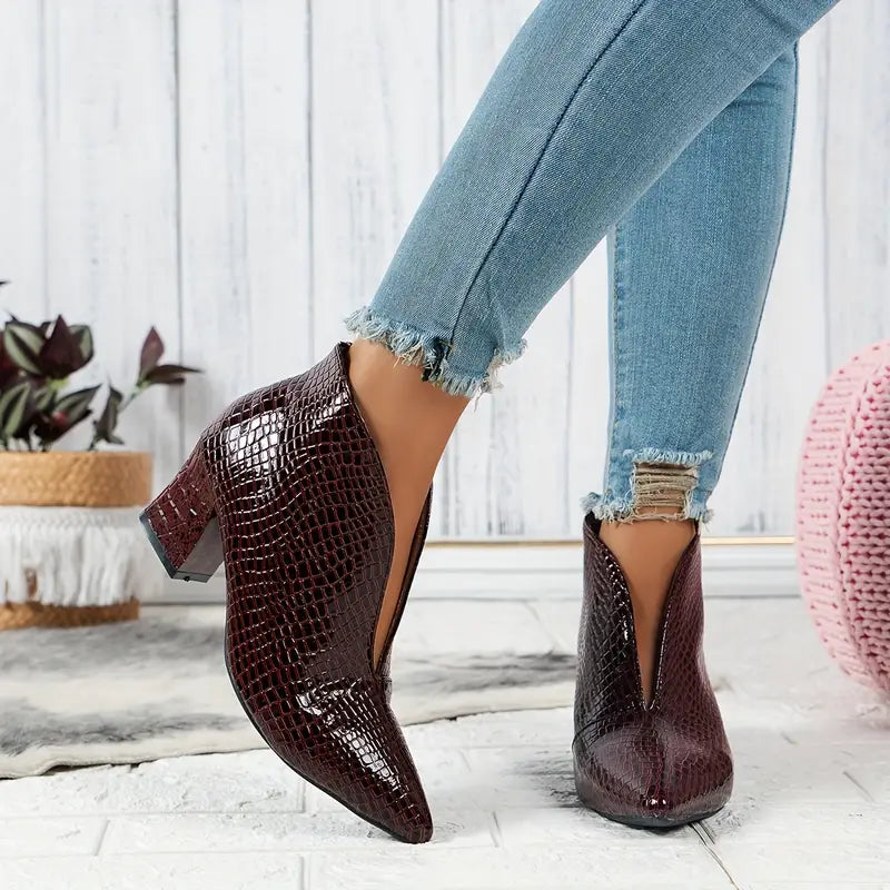 WW | Glänzende Croco Print Stiefeletten