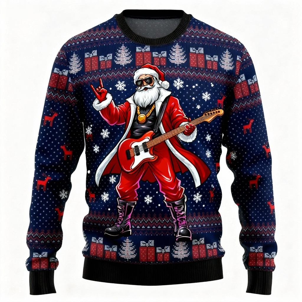 WW | Maximale Freude, minimaler Aufwand: Rock Star Santa Print Feiertagspullover