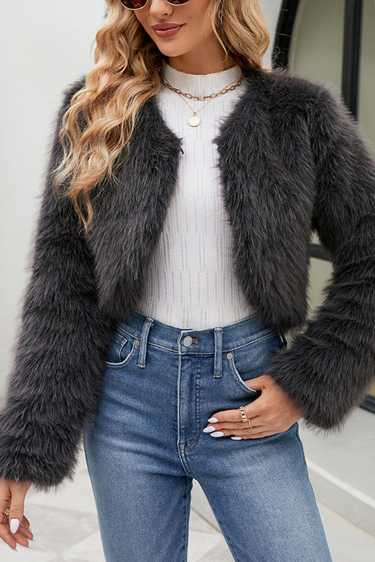 WW | Long Sleeve Short Casual Faux Fur Jacket