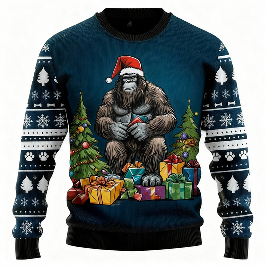 WW | Animal & Christmas Gift Pattern Print - Vintage Christmas Icon Ugly Sweater