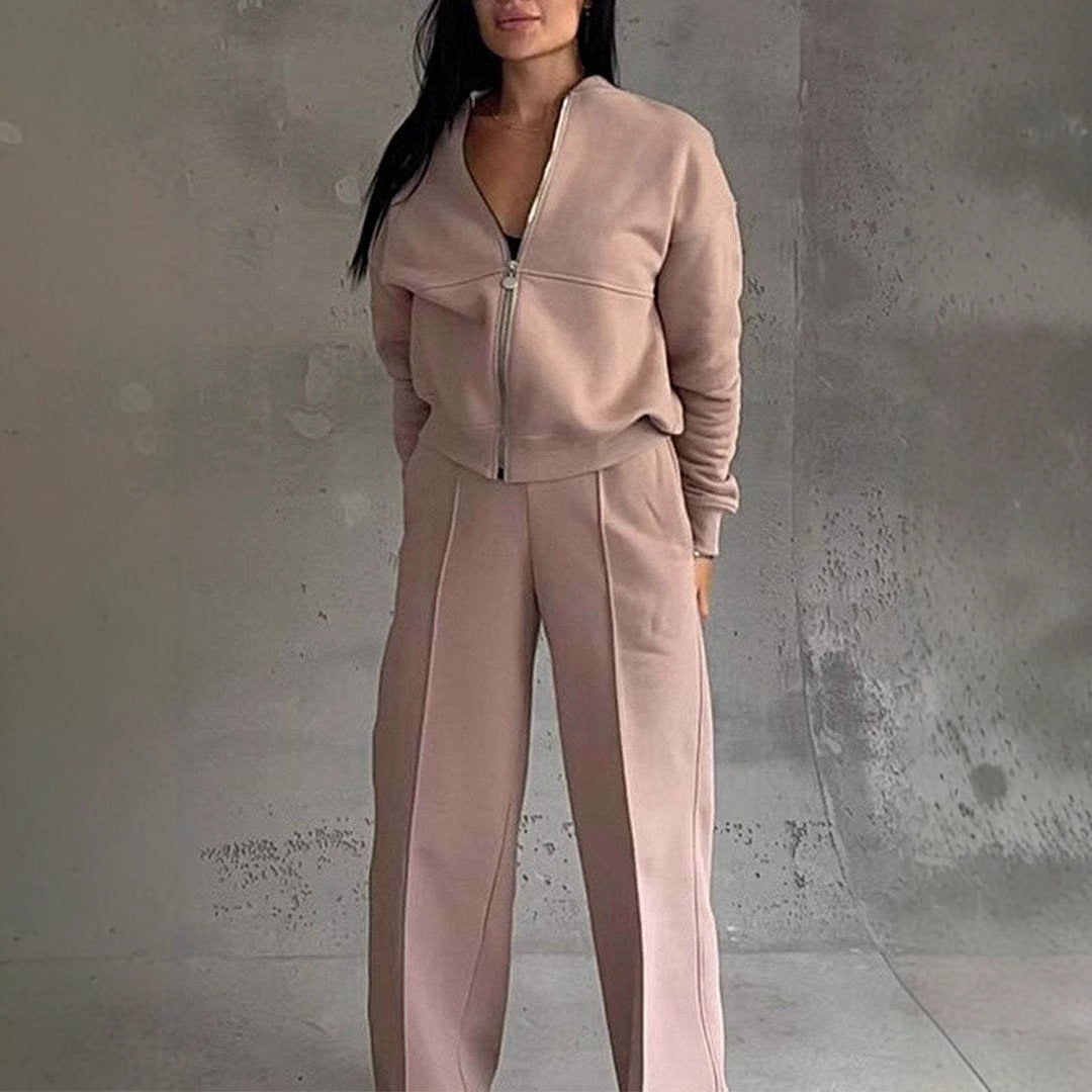 WW | Zweiteiliges Set mit Reißverschlussjacke und weitem Bein in Sportstyle