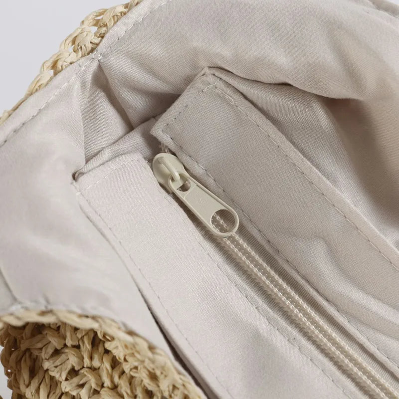 WW | Round Straw Shoulder Bag For Summer With Hand Weave