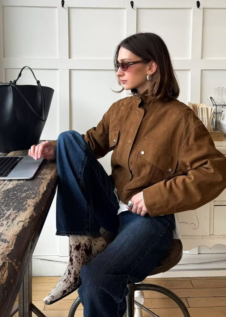 WW | Effekt Oversized Jacke mit Fronttaschen – Braun