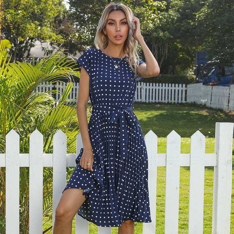 WW | Elegantes Polka Dot Midi Kleid Mit Kurzen Ärmeln Für Damen