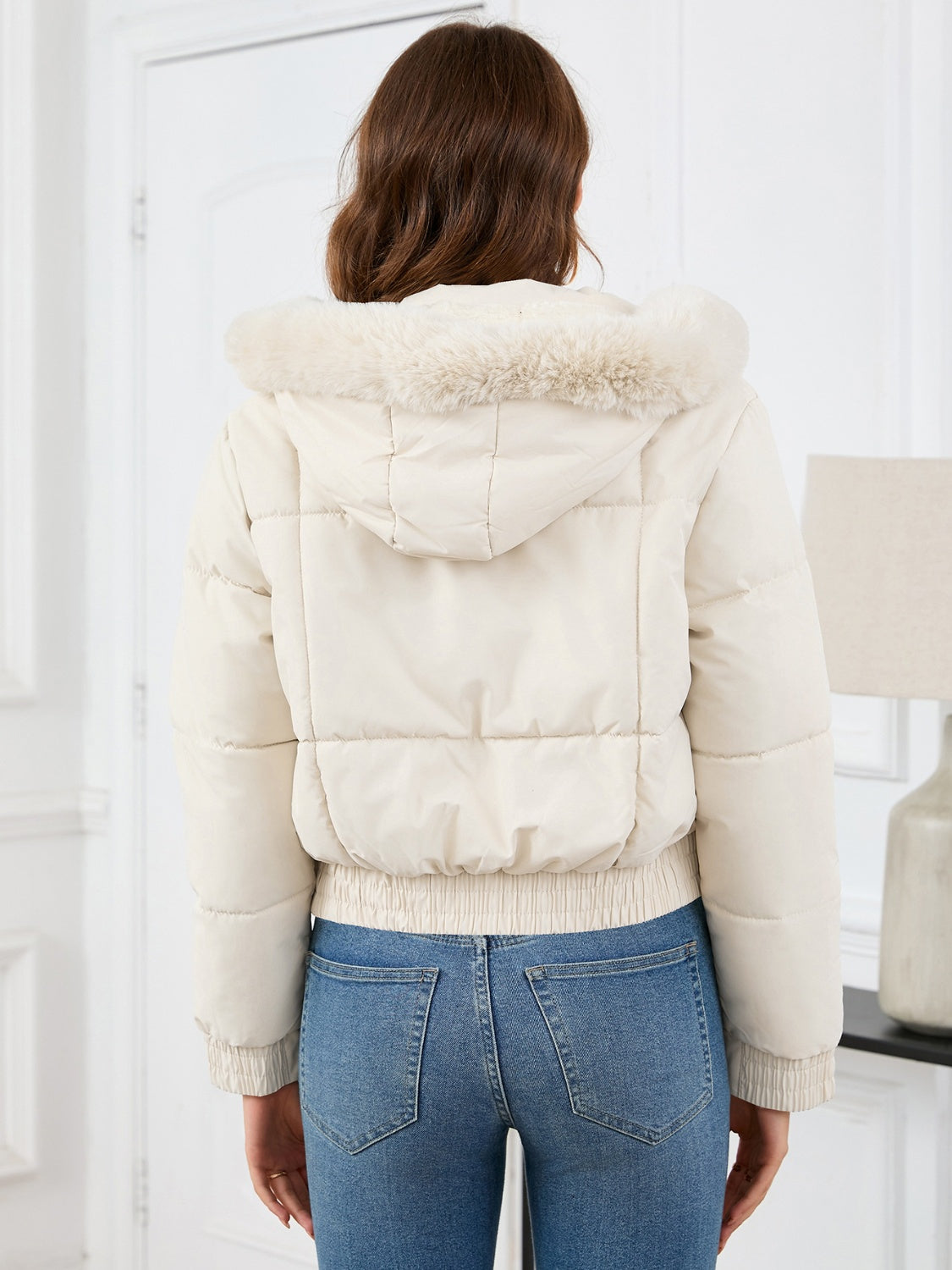 WW | Cozy padded winter jacket with fur hood and pockets