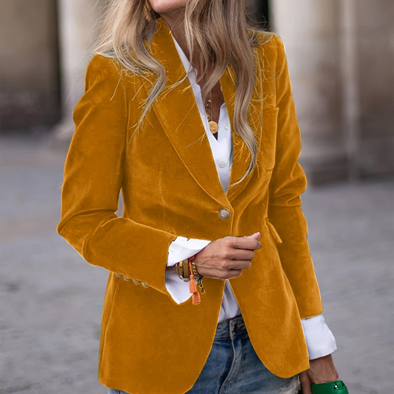 WW | Damen Struktur Fit Blazer Ein-Knopf Verschluss
