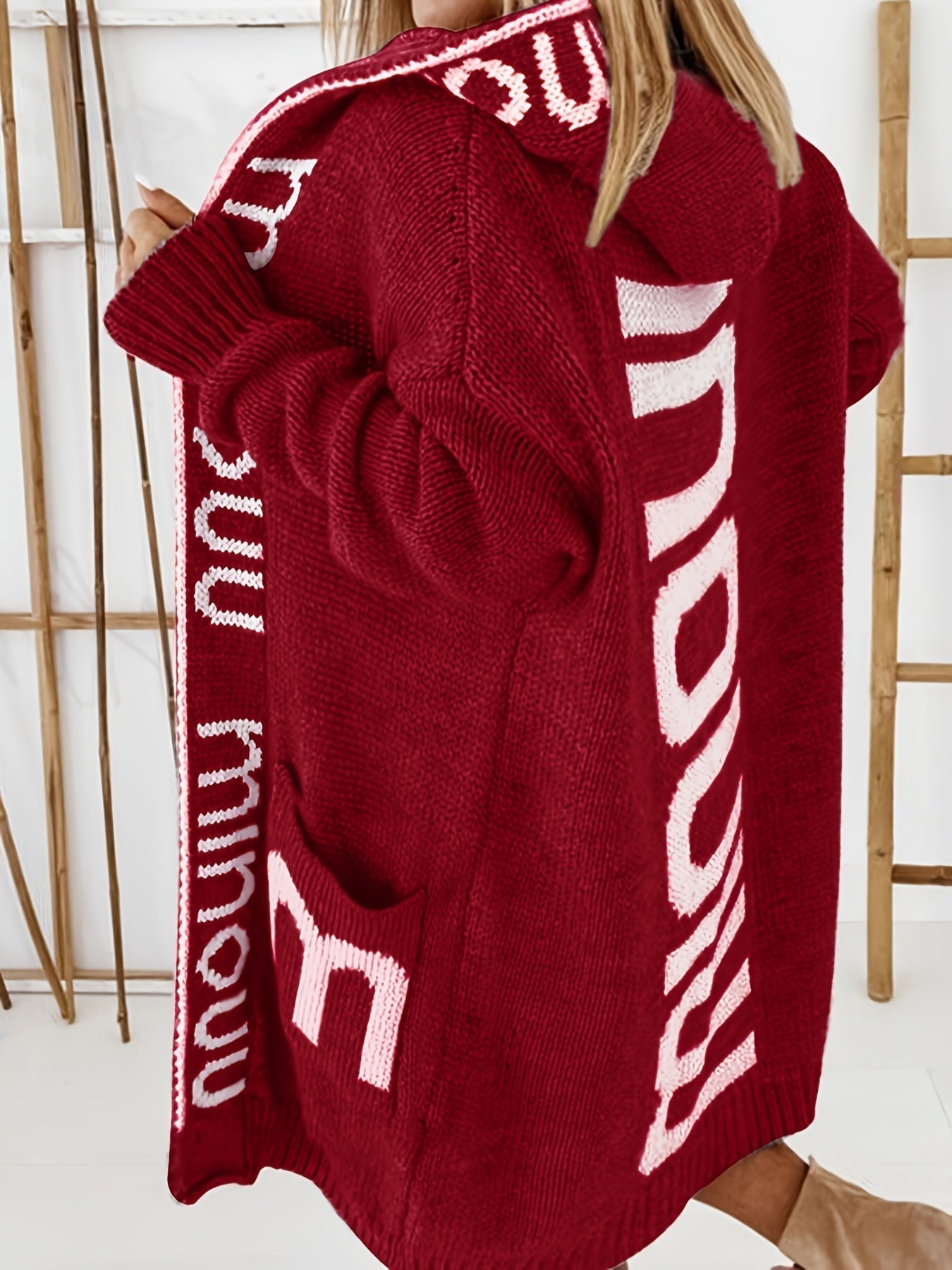 WW | Gedruckter Kragen Kapuzen Strickjacke Für Damen - Perfekt für entspannte Tage