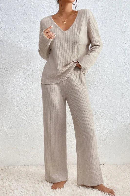 WW | Damen Rippstrick Zwei-Teilen Loungewear Set