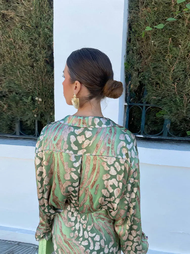 WW | Kleid Set - Damen - Eleganter Sommerstil mit Luxuriösem Muster - Lange Ärmel