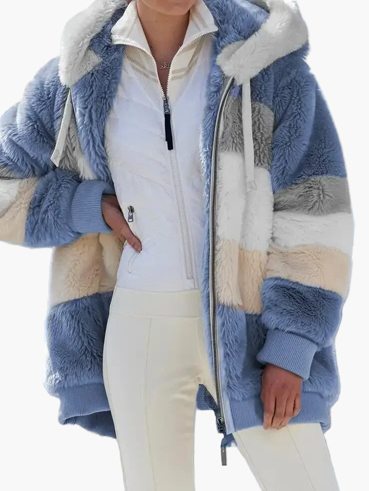 WW | Winter Hooded Jacket in Striped Design - Fashionable Leisure Jacket for Cold Days