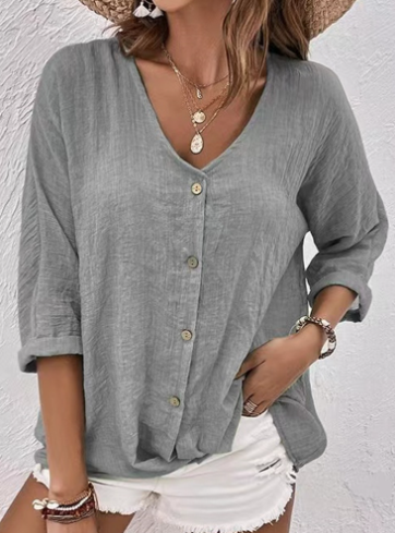 WW | Entspannter Pullover mit V-Ausschnitt, Kurzen Ärmeln und Bluse