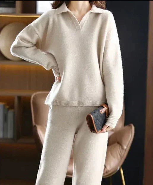 WW | Trainingsanzug Weiche Strickware Übergroß Fit Polohemd Pullover Und Hose