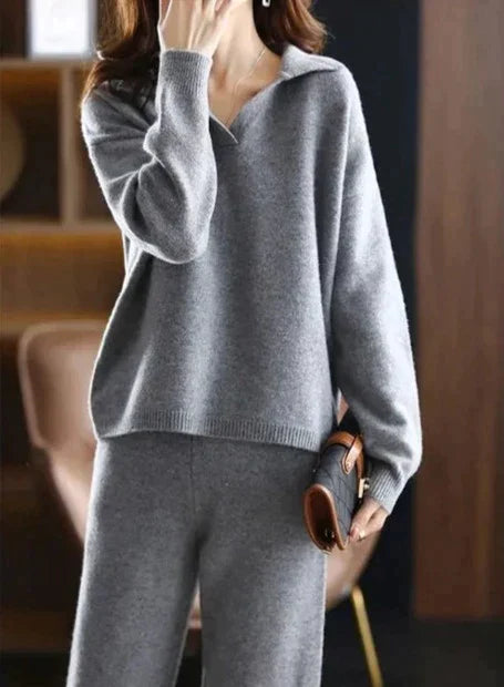 WW | 2-Teiliges Set Für Damen Mit Oversize Trainingsanzug, Polokragen, Pullover Und Hose