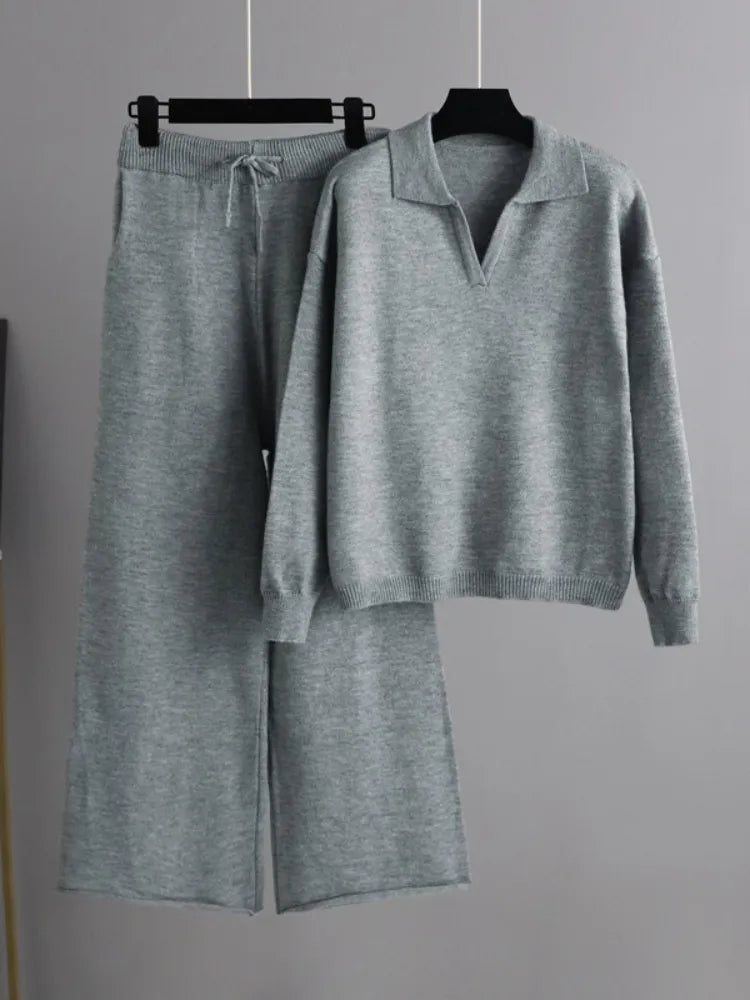 WW | 2-Teiliges Set Für Damen Mit Oversize Trainingsanzug, Polokragen, Pullover Und Hose