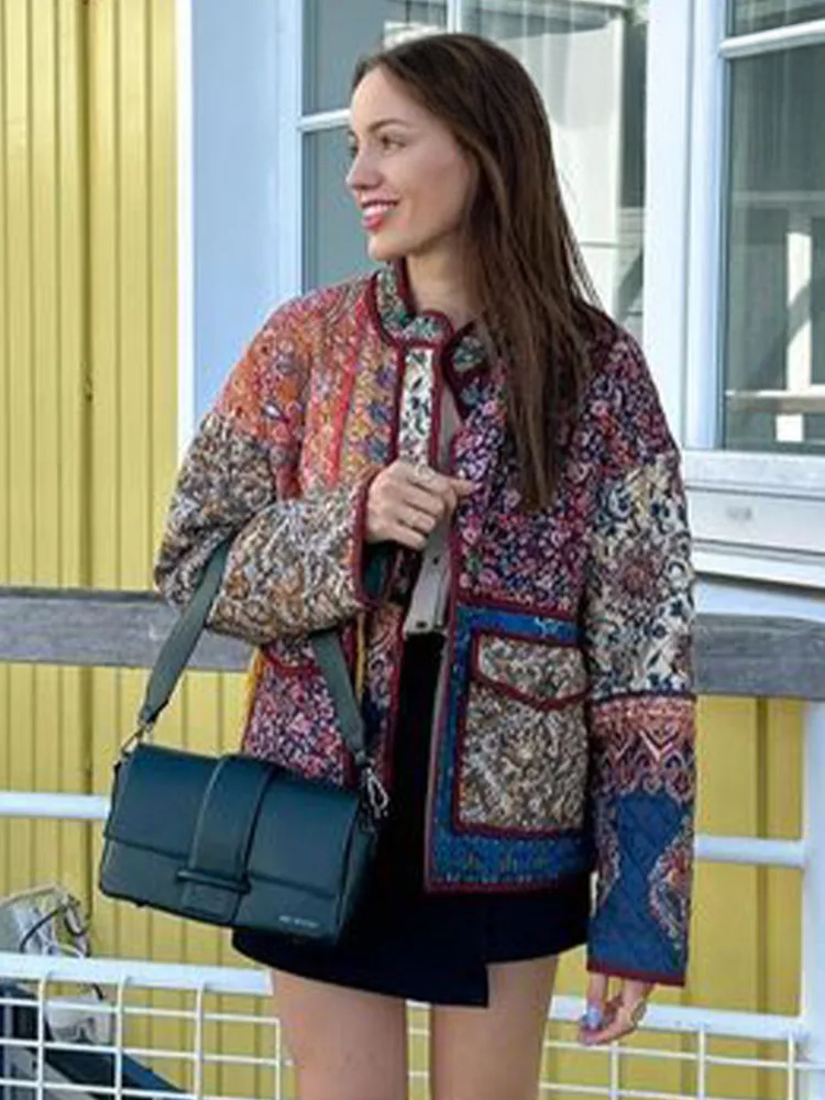 WW | Floral Print Coat with Patchwork Pockets
