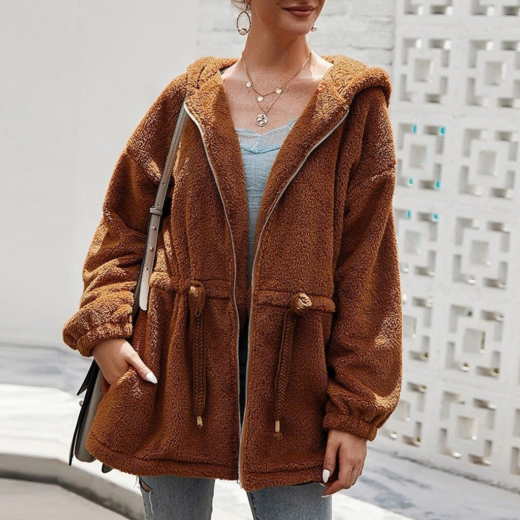 WW | Teddyjacke Weicher Plüsch Kapuze & Reißverschluss Übergroß Fit Taschen