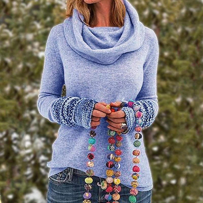 WW | Knitted Sweater Soft knit Loose fit Roll neck Textured cuffs