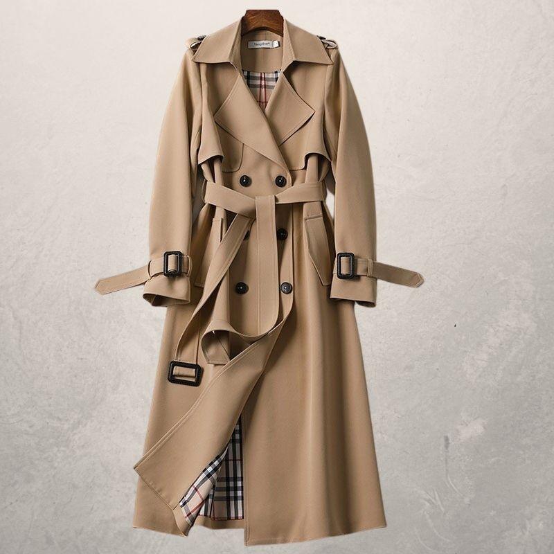 WW | Trenchcoat Lang Klassisch Schnitt Doppelreiher mit Gürtel und Sturmklappe