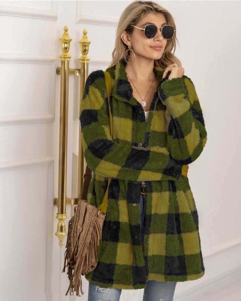WW | Coat - Plus Size - Soft and Warm - Plaid Pattern - Button Closure