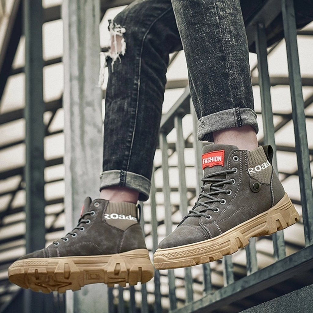 WW | Schuhe Hohe Sneaker Strapazierfähige Sohle Schnürung Bequemer Rippkragen