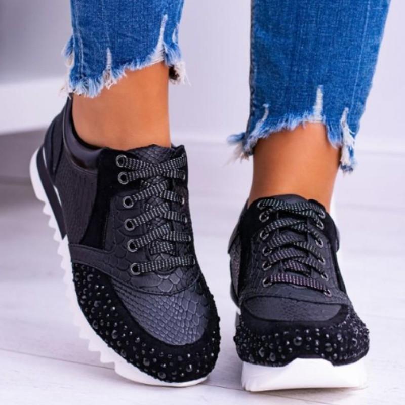 WW | Sneaker Structured Design Rhinestone Details Chunky Sole Lacing