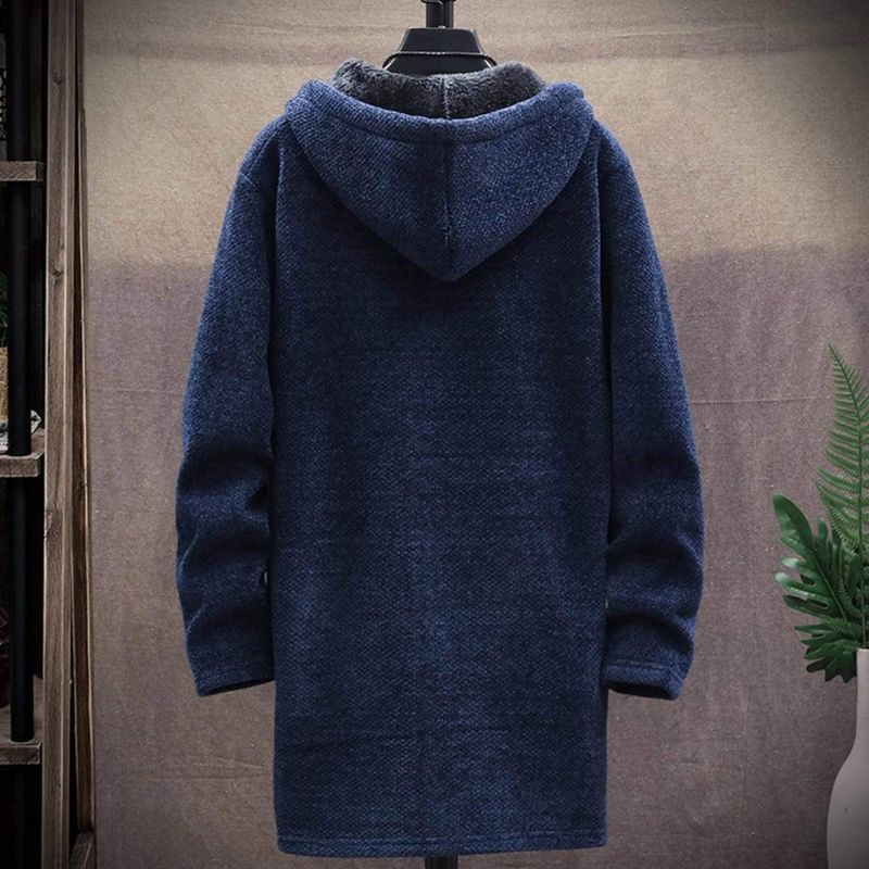 WW | Kapuzen Strickjacke Strickstruktur Fleece Gefüttert Offen Vorne Mit Seitentaschen