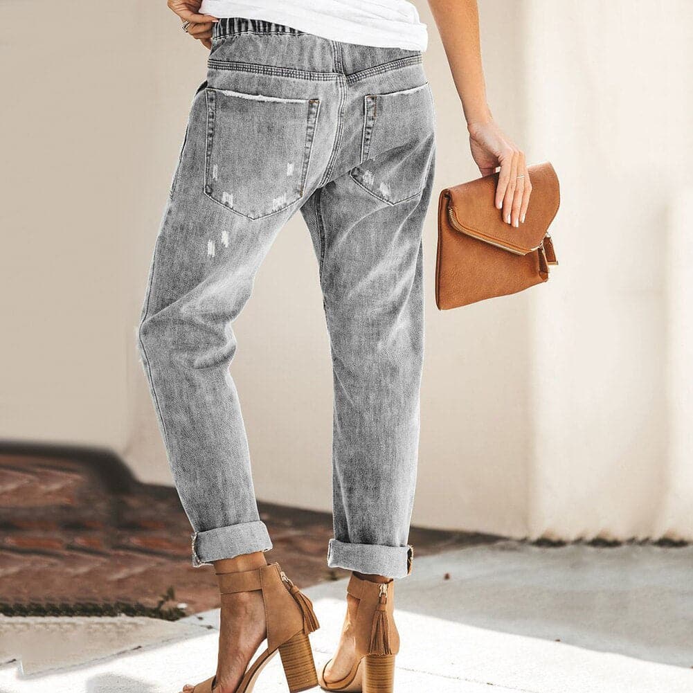 WW | Relaxed Fit Zerrissene Denim Elastischer Bund Mit Kordelzug