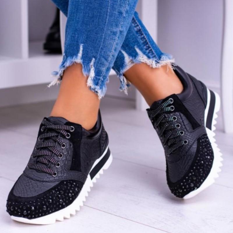 WW | Sneaker Structured Design Rhinestone Details Chunky Sole Lacing