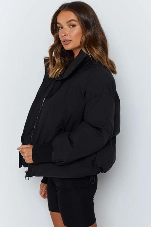 WW | Pufferjacke Gestepptes Design Übergroß Passform Hoher Kragen Gepolstert Und Warm