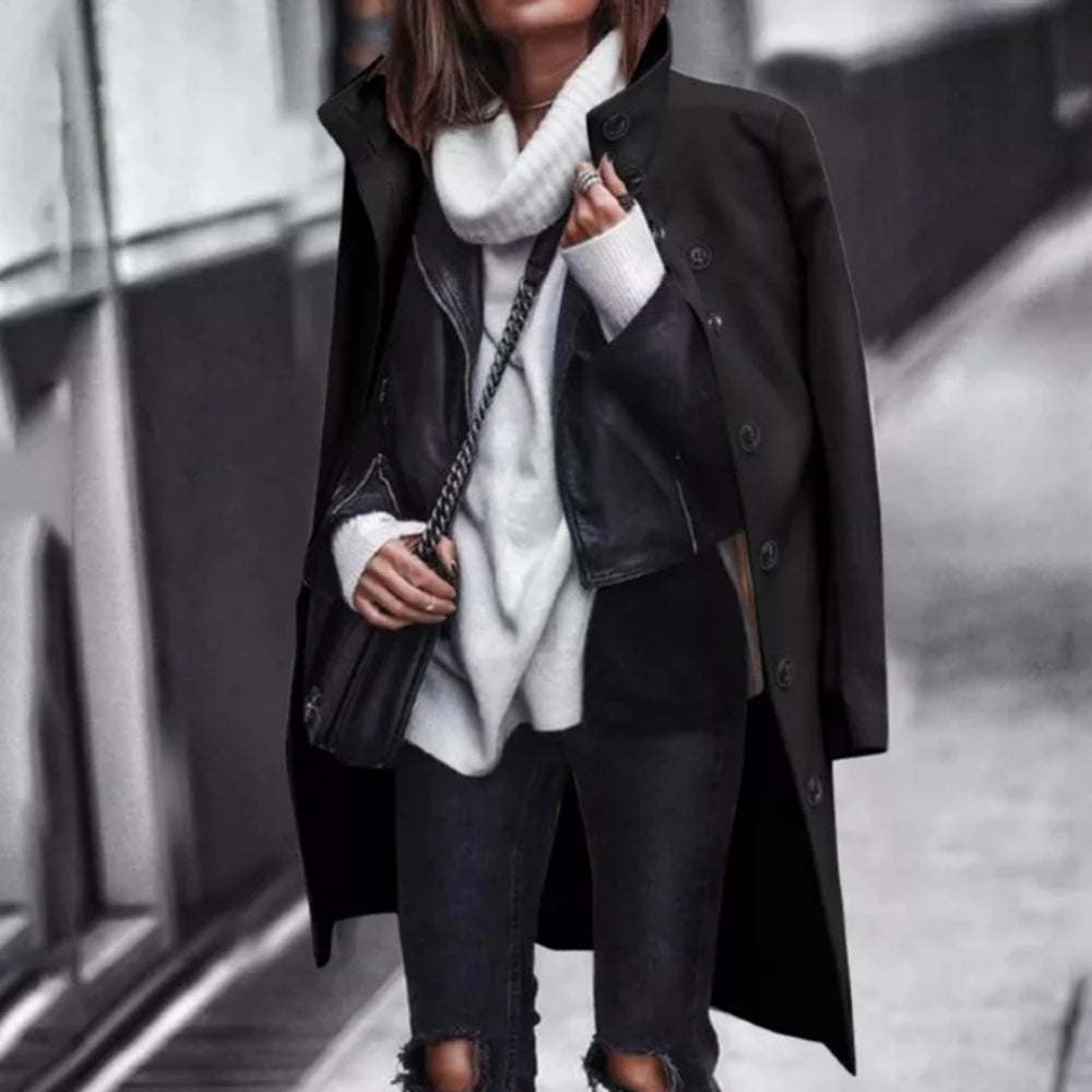 WW | Coat - Long Fitted Design - Button Closure - Elegant and Timeless