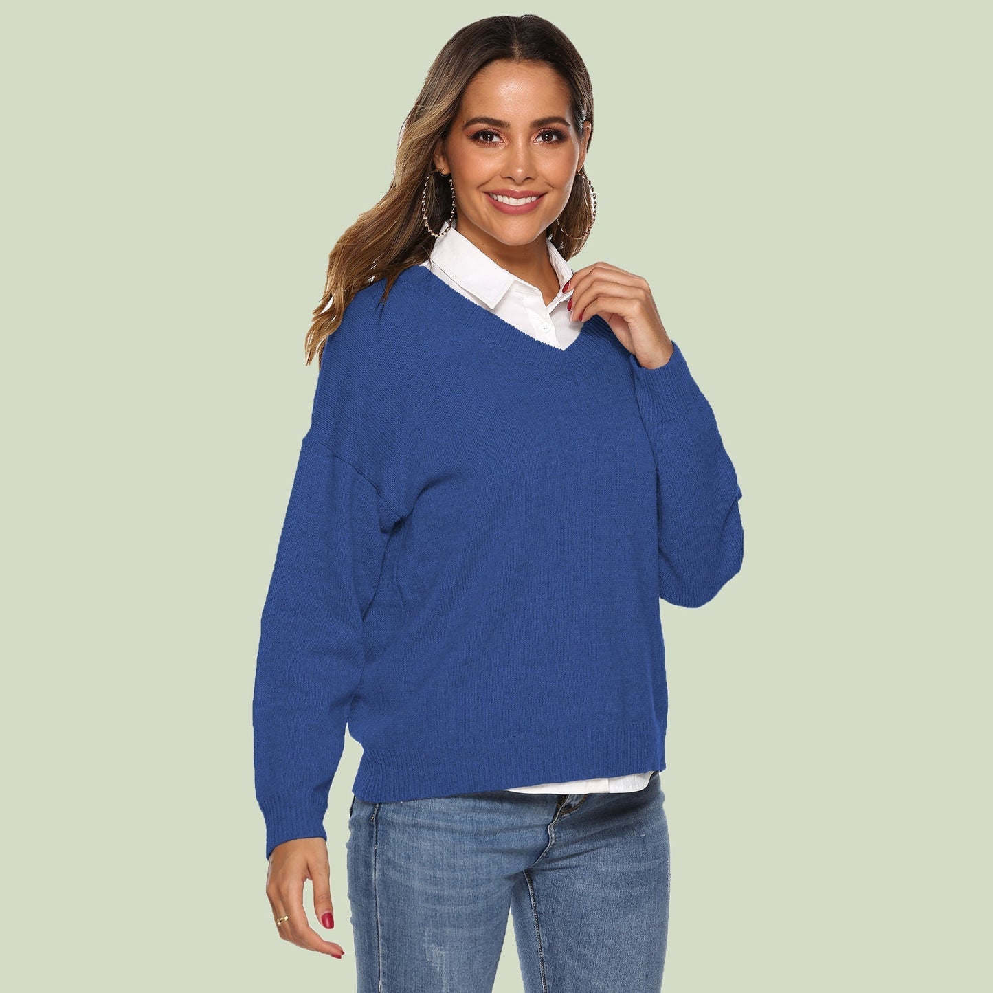WW | Strickpullover V-Ausschnitt Relaxed Fit Lange Ärmel Weich Und Bequem