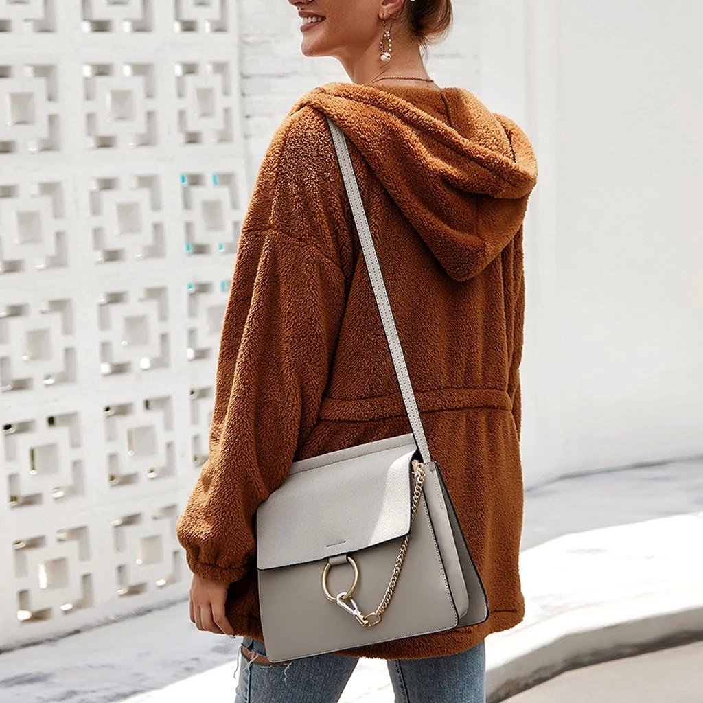 WW | Teddyjacke Weicher Plüsch Kapuze & Reißverschluss Übergroß Fit Taschen
