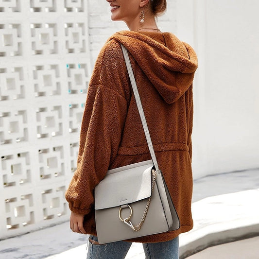 WW | Teddyjacke Weicher Plüsch Kapuze & Reißverschluss Übergroß Fit Taschen